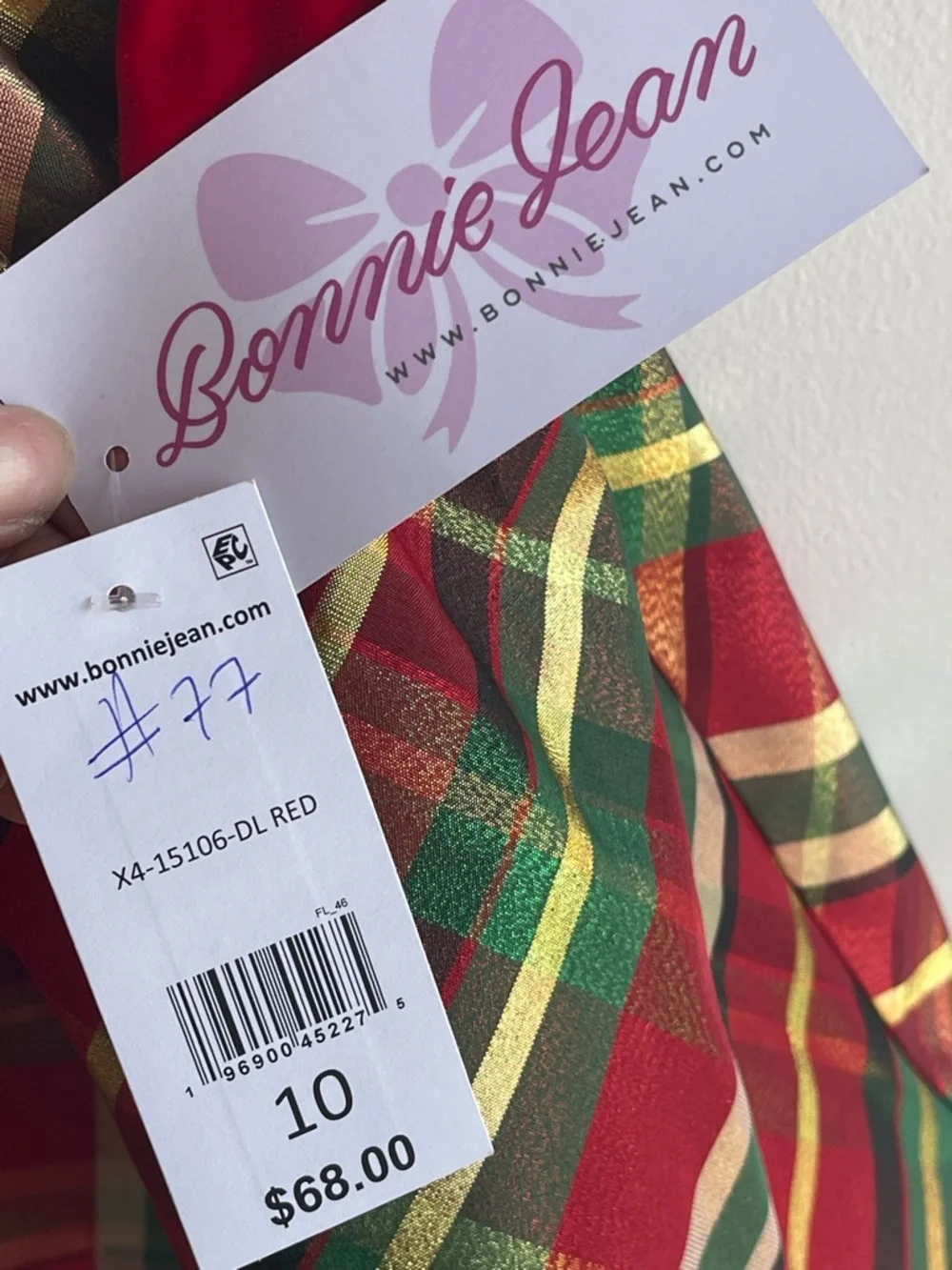 Bonnie Jean Girl’s Red and Gold Holiday Plaid Dress Size 10 NWT